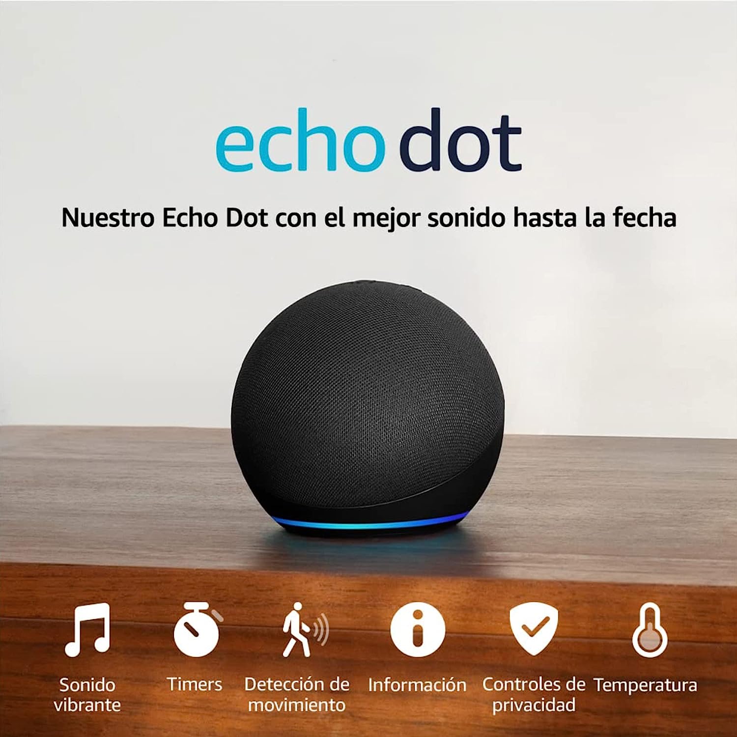 Amazon Echo Dot (modelo más reciente): bocina Alexa con sonido vibrante, ideal para recámaras, comedores y oficinas (negro)