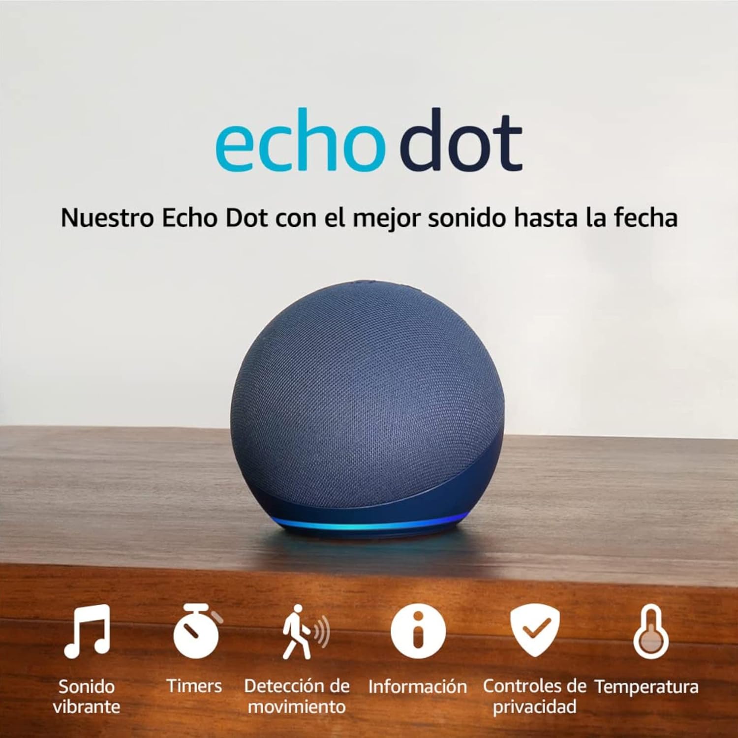  Amazon Echo Dot (modelo más reciente): bocina Alexa con sonido vibrante, ideal para recámaras, comedores y oficinas (azul)