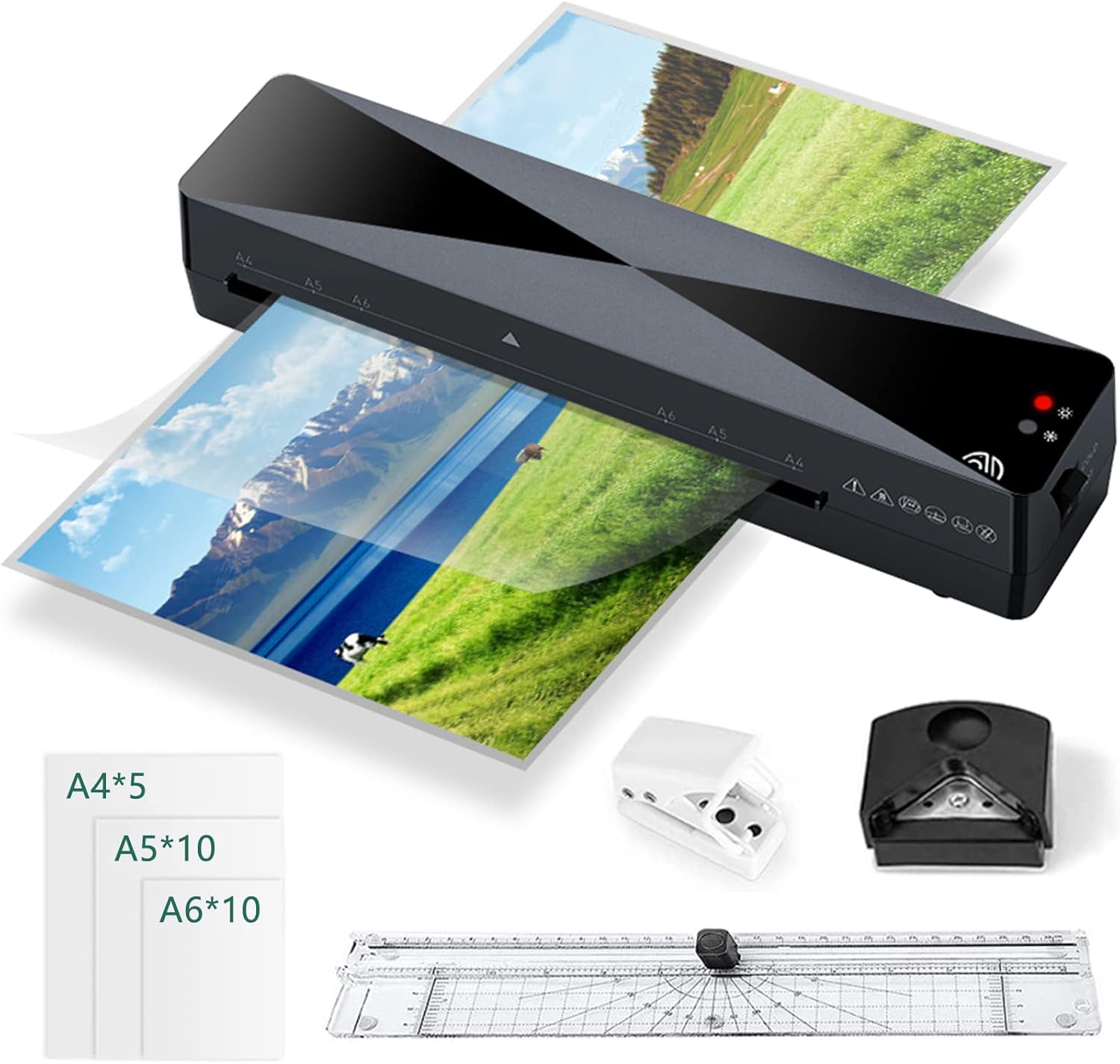 EMAGIE Enmicadora Térmica - Laminadora 5 en 1 con 25 Hojas Laminadoras, Máquina para Enmicar de Modo Caliente y Fría con Cortador de Papel, Redondeador de Esquina, Plastificadora para Oficina, Hogar, Escuela