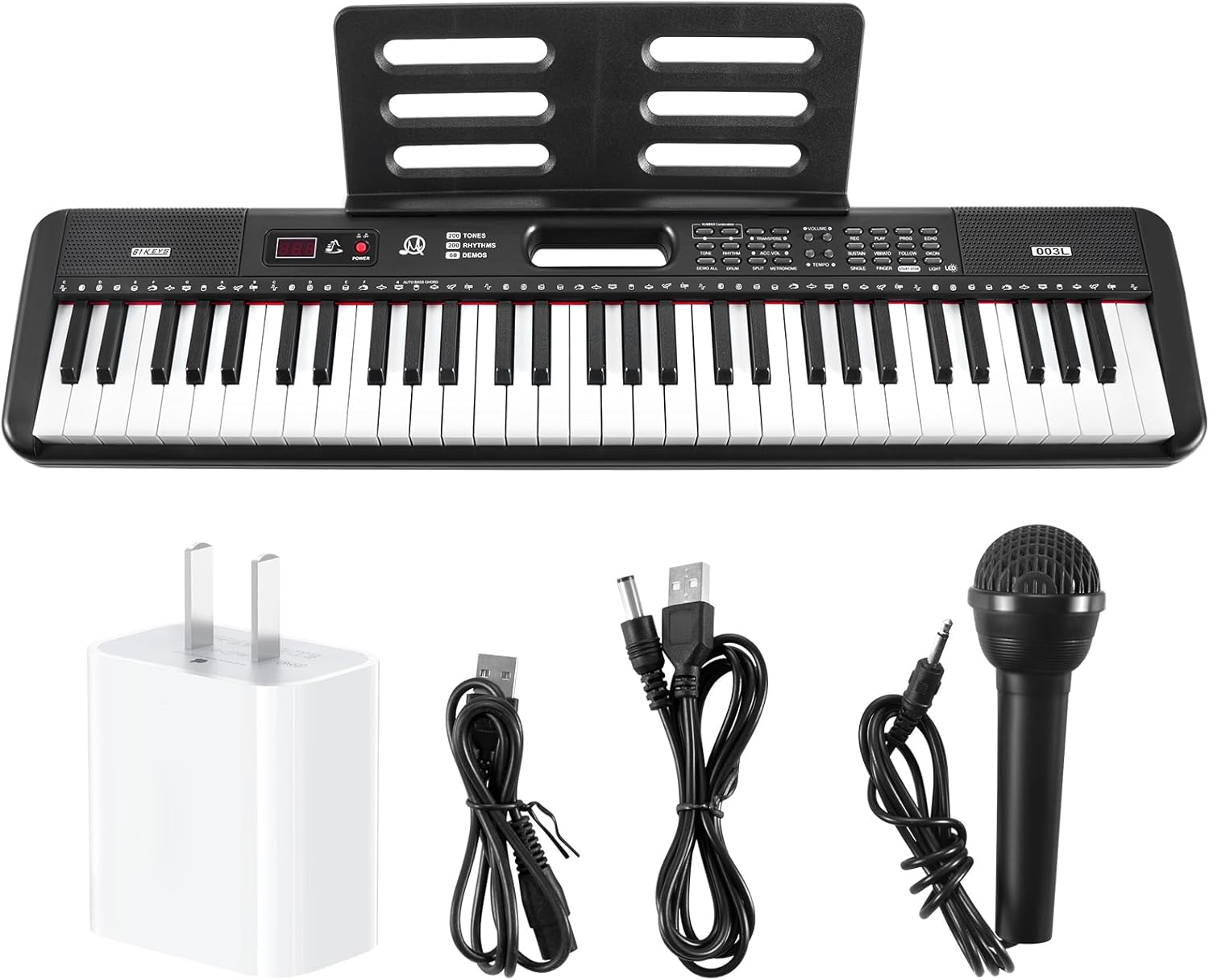 MTQ Piano Electrico con 61 Teclas, Teclado Musical para Principiantes, Teclados Musicales Portátil con Altavoces, Micrófono, Atril, 200 Tonos, 200 Ritmos y 60 Canciones de Demostración