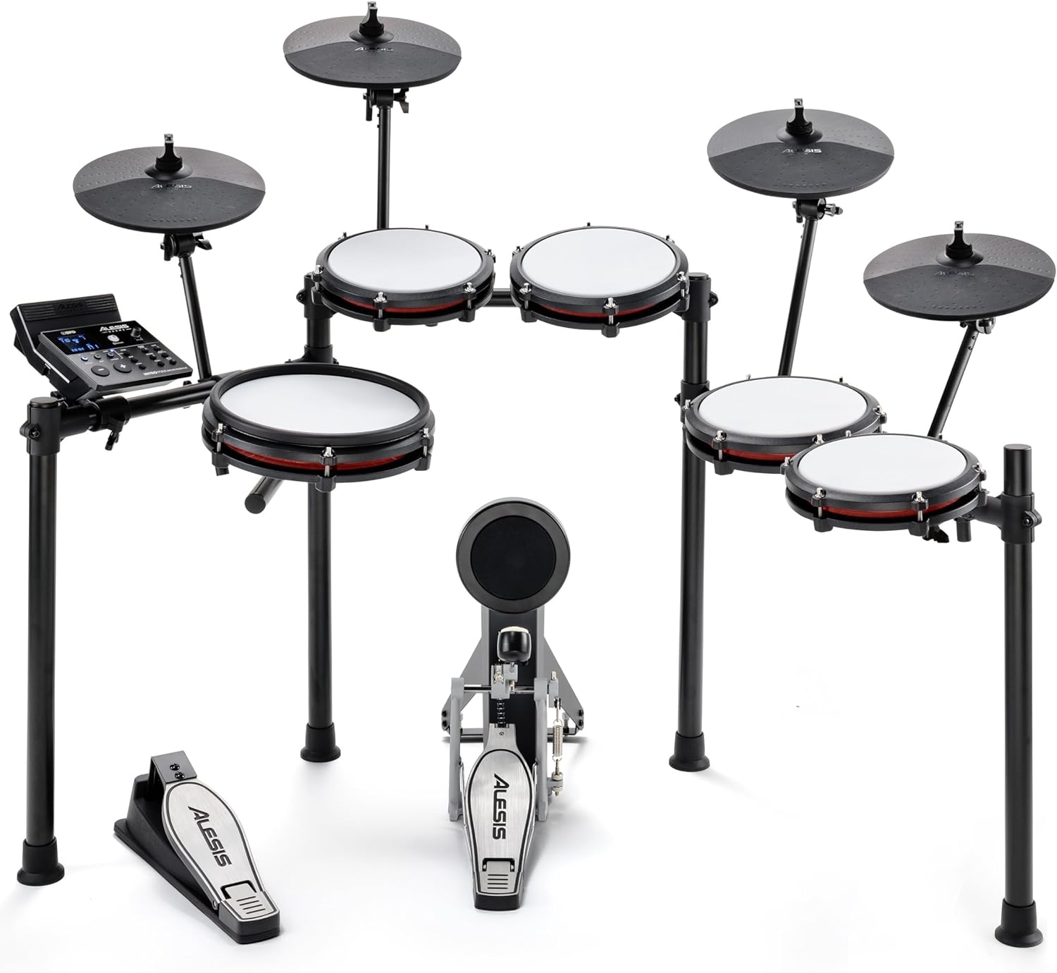 Alesis Nitro Max Kit Batería Electrónica de 10 Piezas con Parches Silenciosos de Malla, Caja de Doble Zona de 10”, Bluetooth, 440+ Sonidos Auténticos, Lecciones Drumeo, USB MIDI, Pedal de Bombo