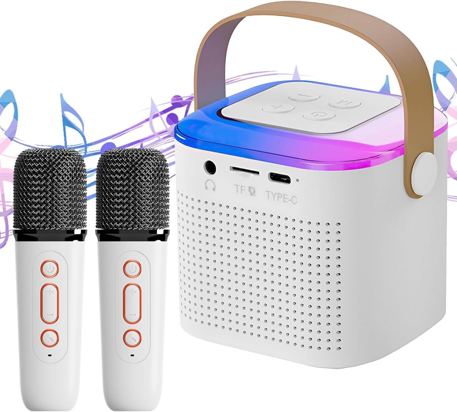 Sebami Máquina de Karaoke Profesional con 2 micrófonos inalámbricos Altavoz Bluetooth Efectos Cambiador de Voz y Luces LED, Soporte Tarjeta TF, AUX, USB para Infantil, Adultos