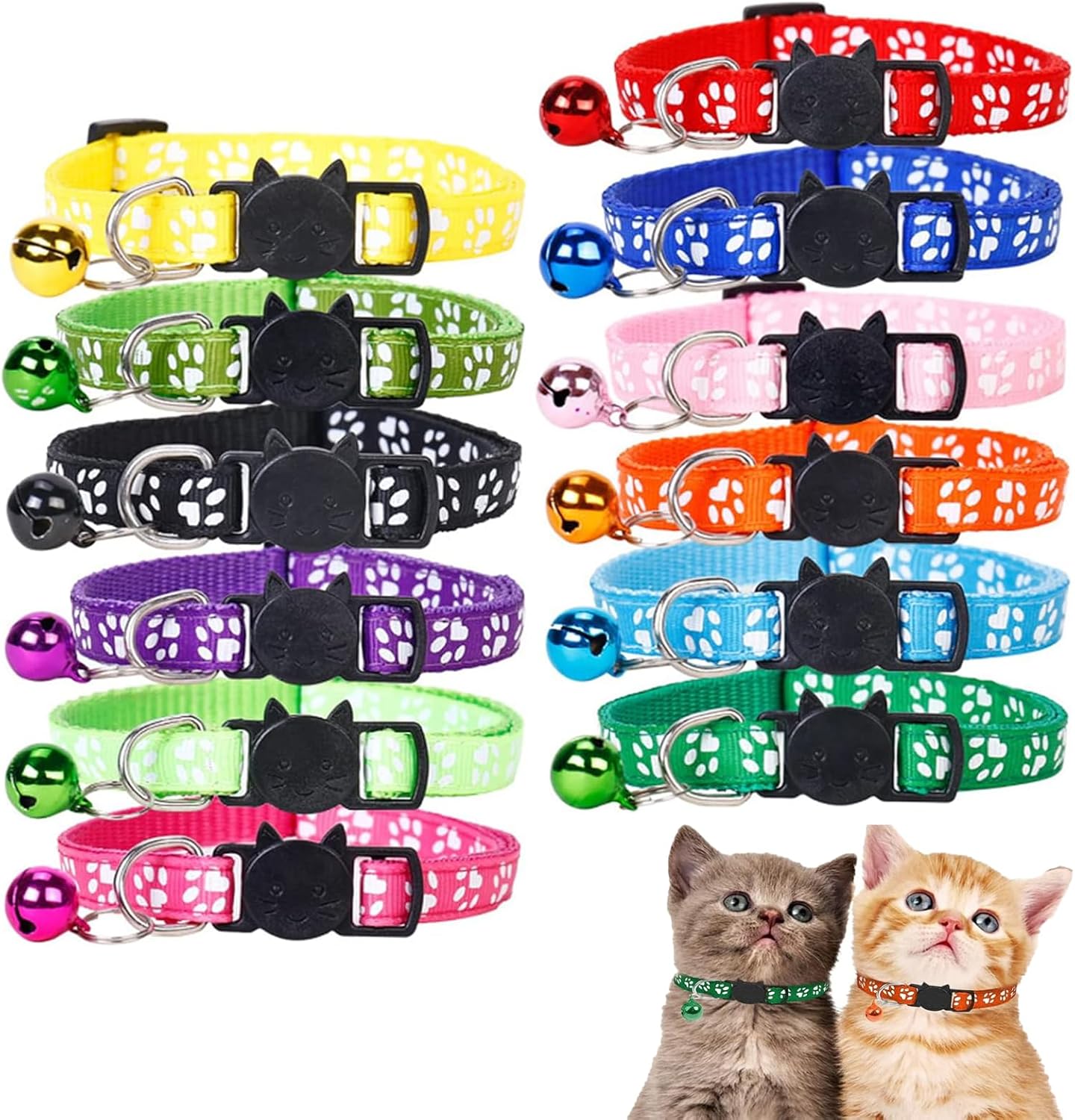 Collares para Gatos,Collar Reflectante para Gatos con Campana,Collar para Mascotas,Hebilla de Seguridad de Liberación Rápida con Collar,Collar para Gatos Separable Cinta Reflectante de Color,12 Piezas